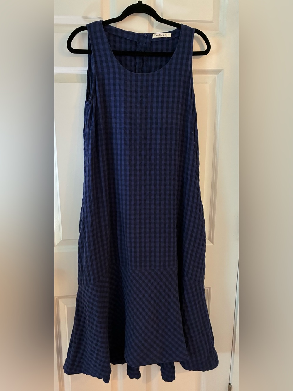 TWO DANES Midi Dress Blue Gingham Sleeveless Cotton XS